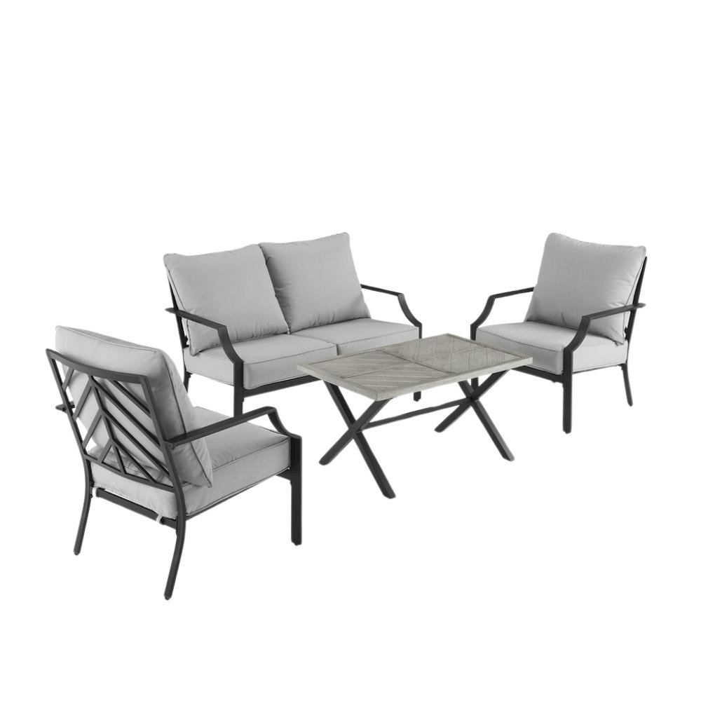 Gray Metal Patio Furniture 4 Piece Set with Loveseat, Chairs and Coffee Table. Picture 1