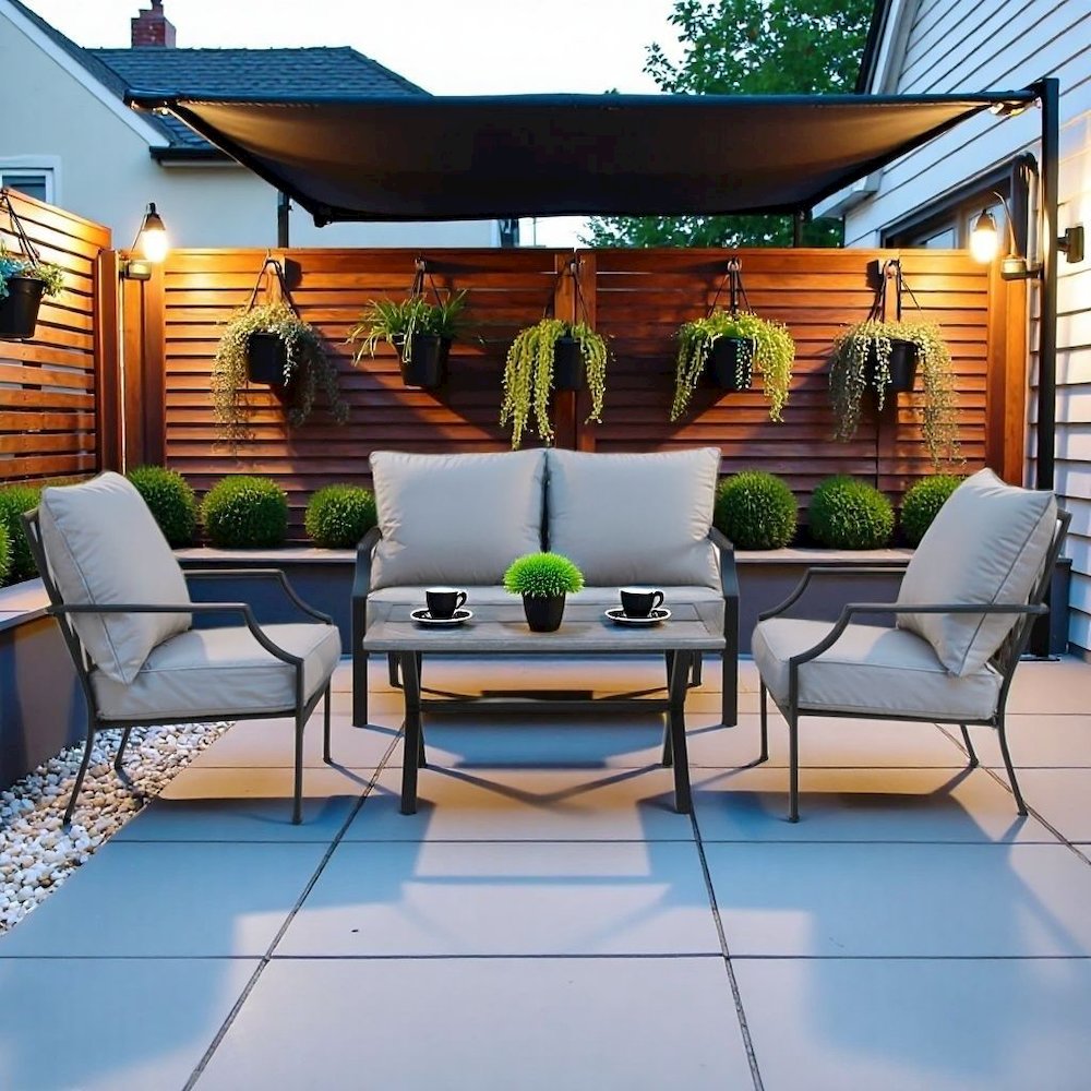 Gray Metal Patio Furniture 4 Piece Set with Loveseat, Chairs and Coffee Table. Picture 3