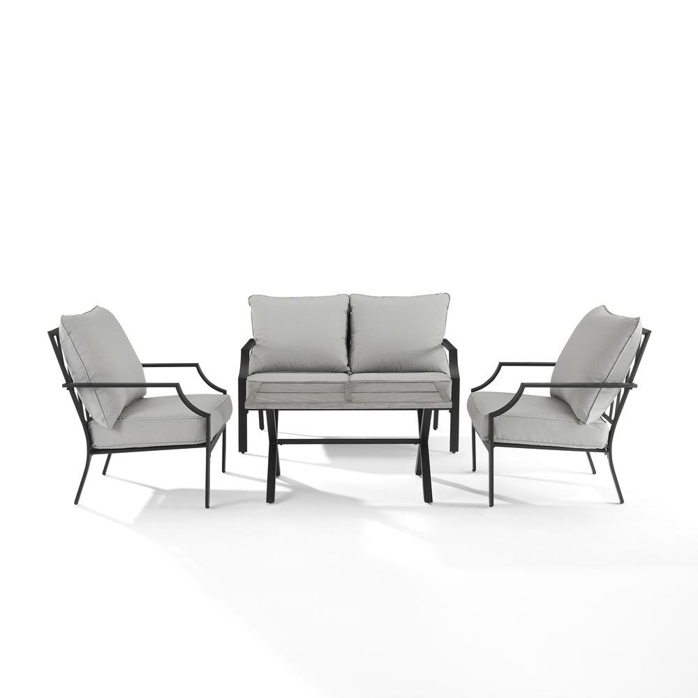 Gray Metal Patio Furniture 4 Piece Set with Loveseat, Chairs and Coffee Table. Picture 6
