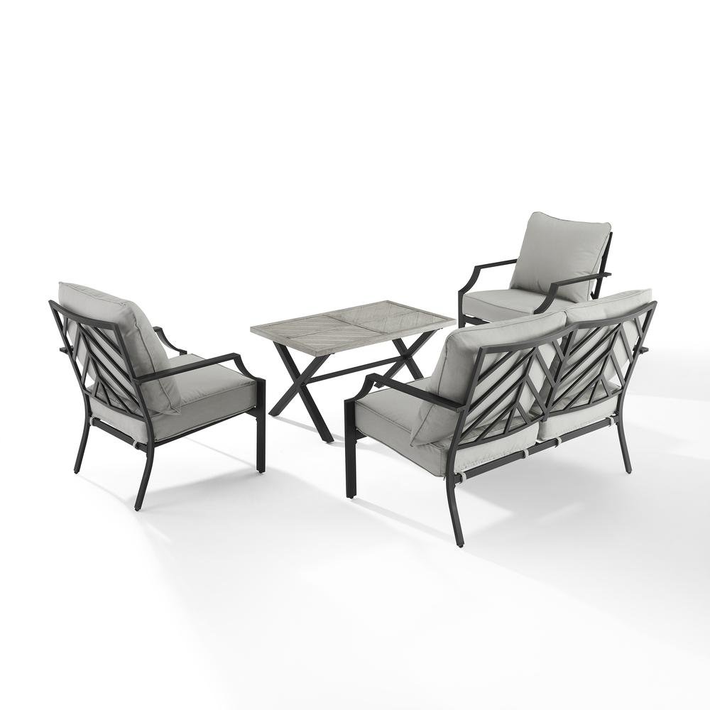 Gray Metal Patio Furniture 4 Piece Set with Loveseat, Chairs and Coffee Table. Picture 4