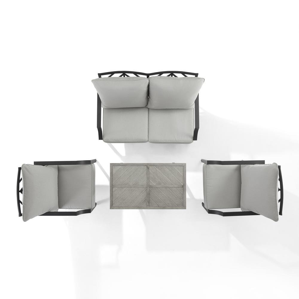 Gray Metal Patio Furniture 4 Piece Set with Loveseat, Chairs and Coffee Table. Picture 7