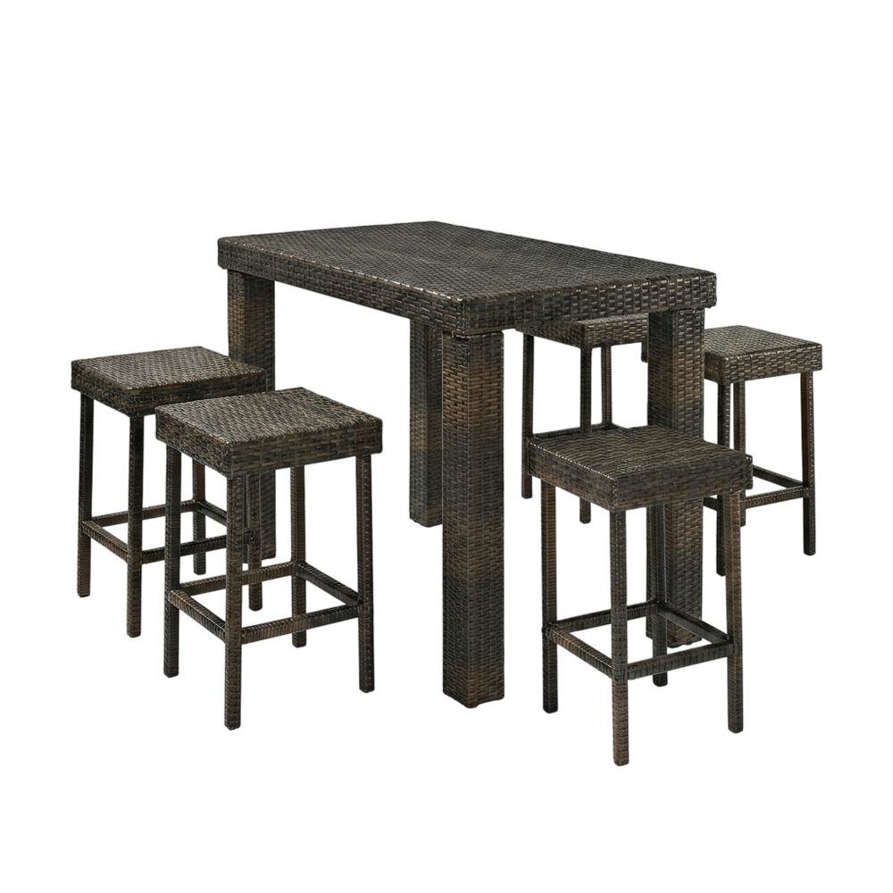 Counter Height Wicker Dining Set with 4 Stools and Table for Outdoor Use. Picture 1