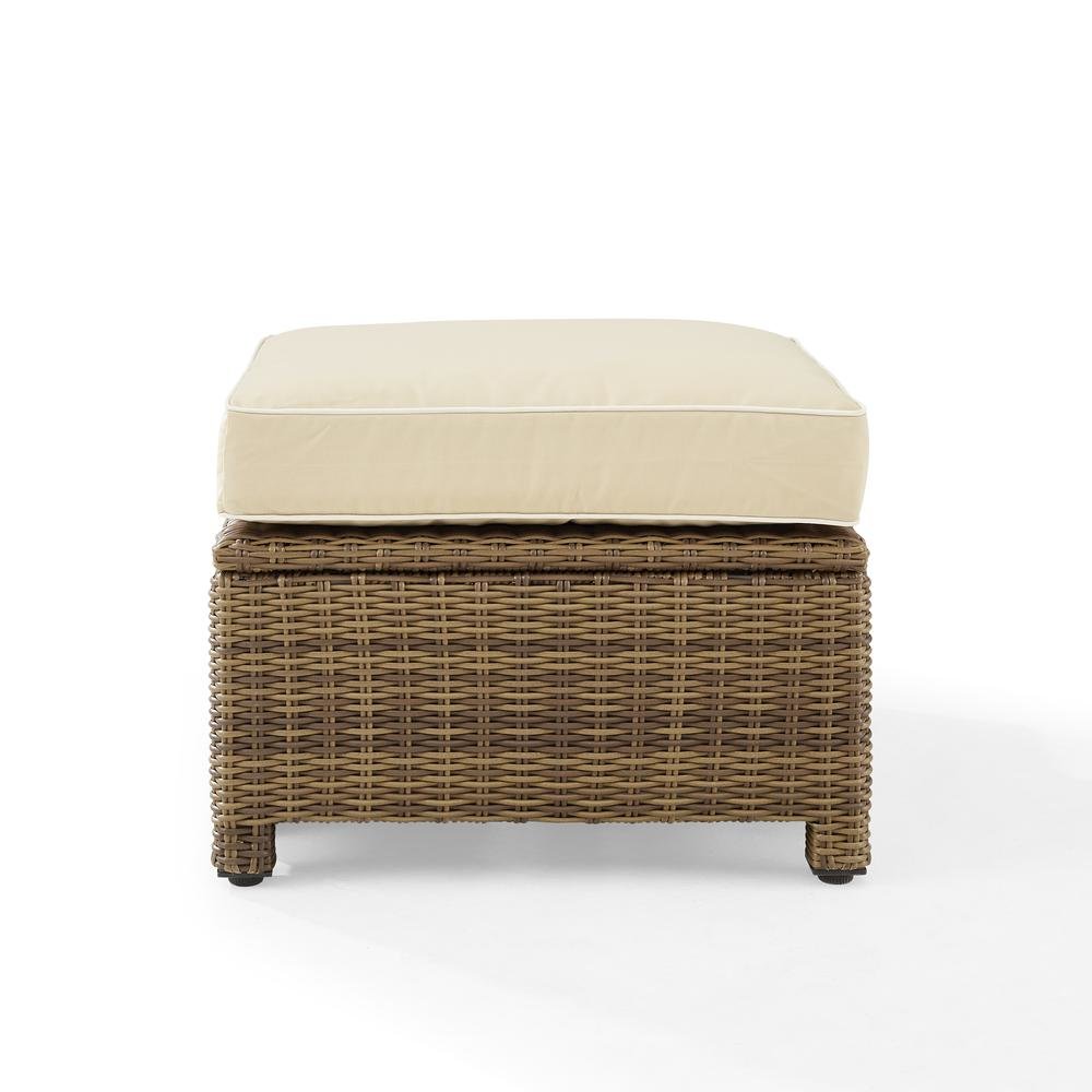 Brown Wicker Outdoor Ottoman with Sand Cushion – Foot Rest for Patio Lounging. Picture 4