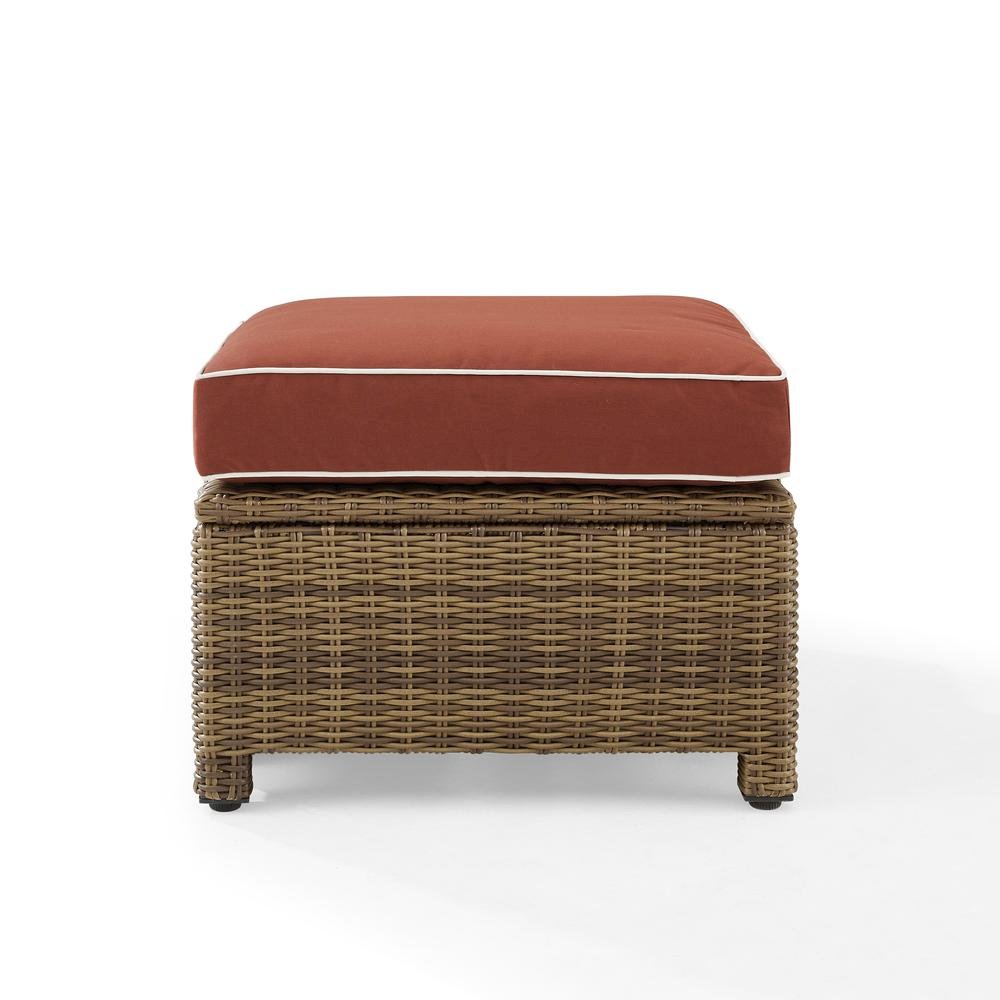 Brown Wicker Outdoor Ottoman with Sangria Cushion – Foot Rest for Patio Lounging. Picture 4