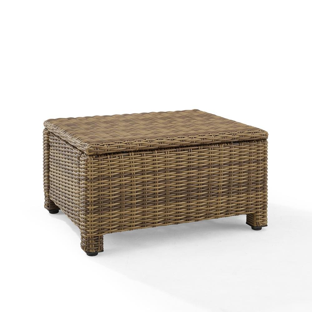 Brown Wicker Outdoor Ottoman with Sangria Cushion – Foot Rest for Patio Lounging. Picture 5
