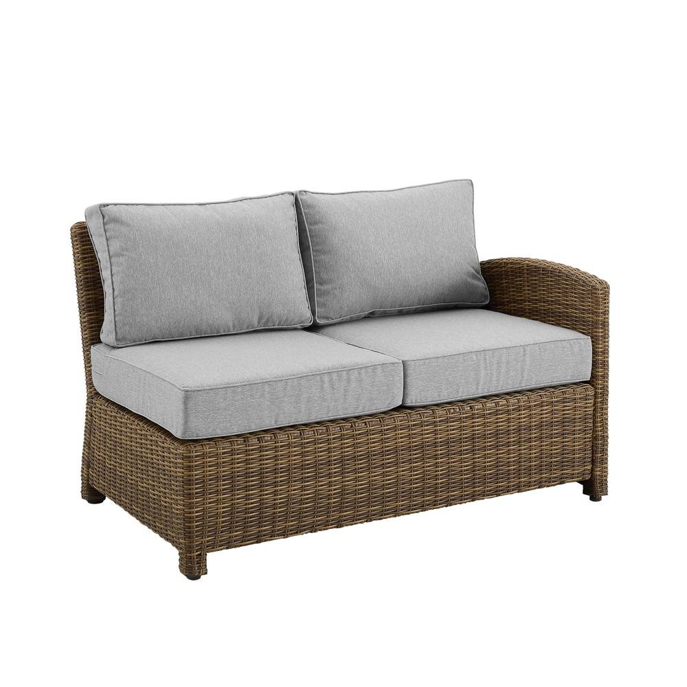 Right Side Outdoor Sectional Sofa with Brown Rattan and Gray Cushions. Picture 1