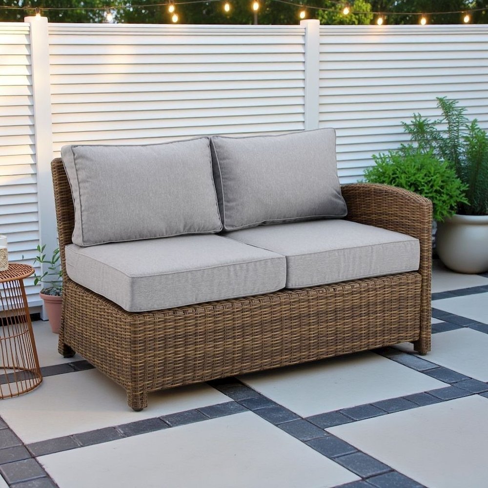 Right Side Outdoor Sectional Sofa with Brown Rattan and Gray Cushions. Picture 3