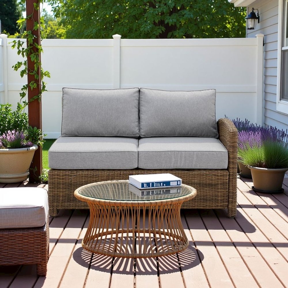 Right Side Outdoor Sectional Sofa with Brown Rattan and Gray Cushions. Picture 2