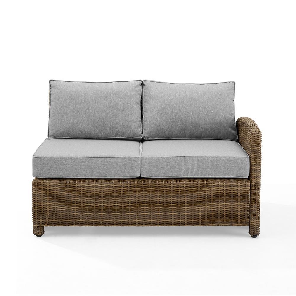 Right Side Outdoor Sectional Sofa with Brown Rattan and Gray Cushions. Picture 4