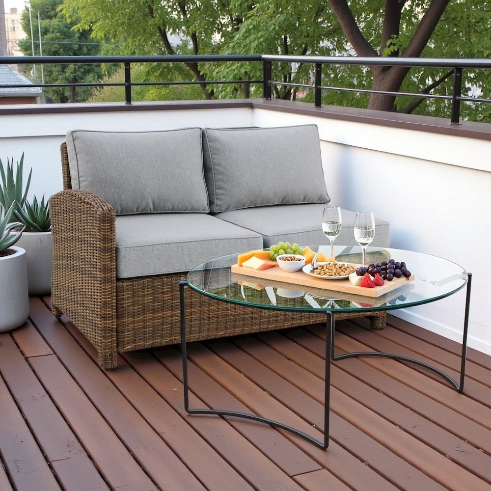 Left Side Outdoor Sectional Sofa with Brown Rattan and Gray Cushions. Picture 3