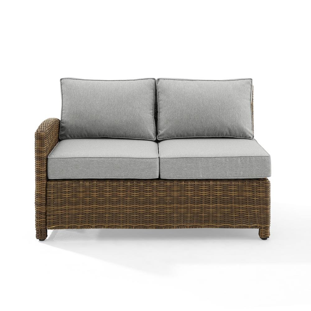 Left Side Outdoor Sectional Sofa with Brown Rattan and Gray Cushions. Picture 4