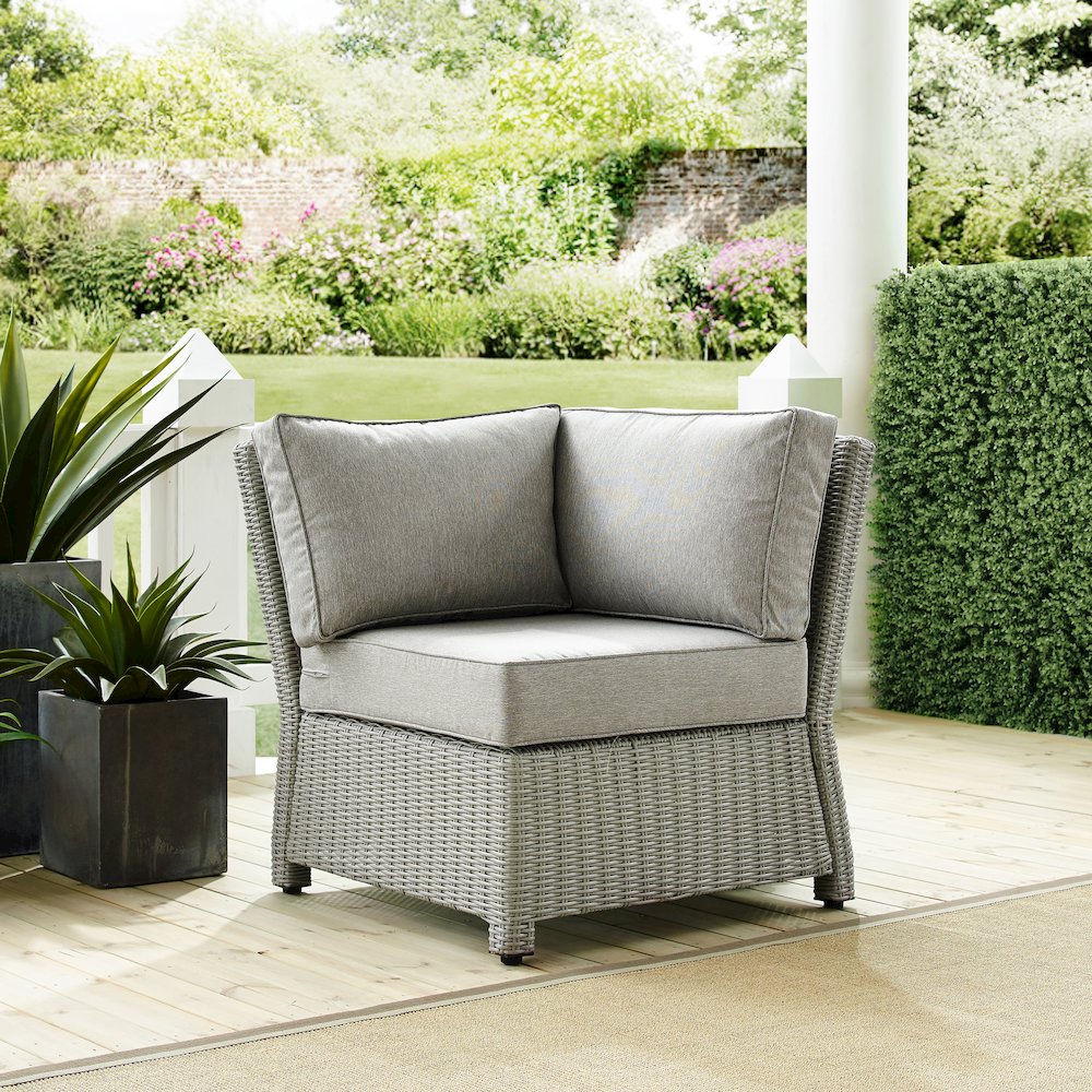 Bradenton Outdoor Wicker Sectional Corner Chair Gray/Gray. Picture 2