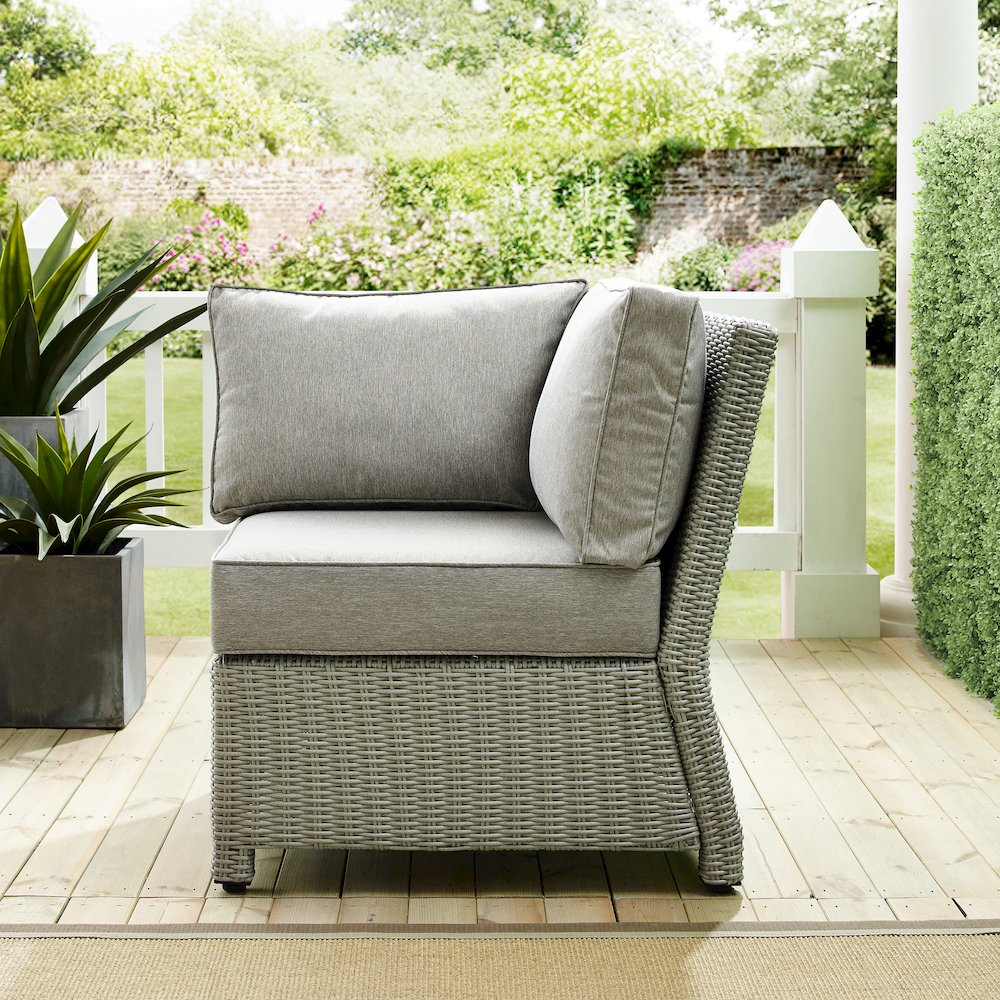 Bradenton Outdoor Wicker Sectional Corner Chair Gray/Gray. Picture 3