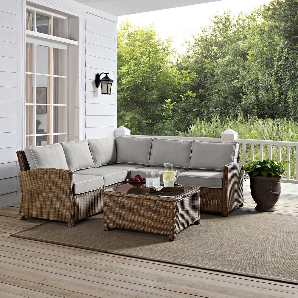 4Pc Outdoor Sectional Set, Right&Left Loveseat, Corner Chair, Coffee Table. Picture 3
