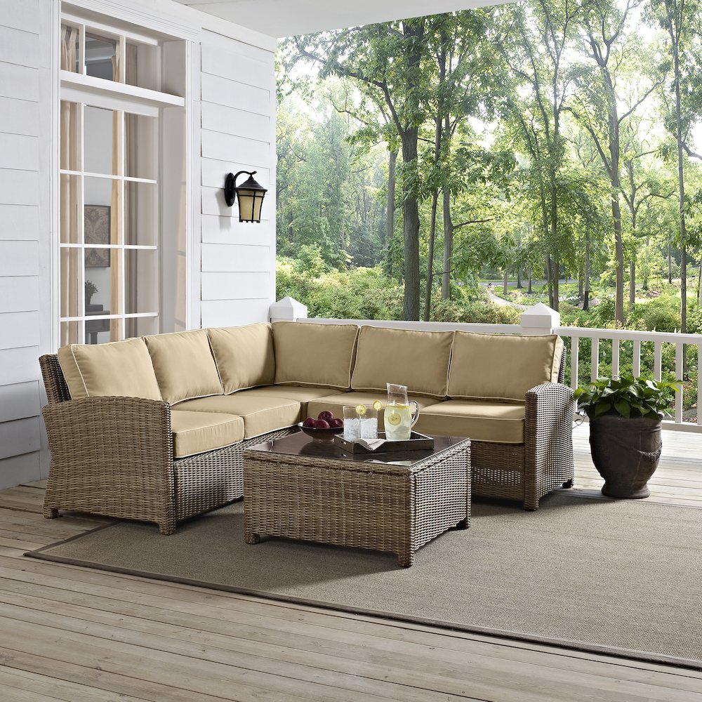 4Pc Outdoor Furniture Set, Right & Left Loveseat, Corner Chair, Coffee Table. Picture 4
