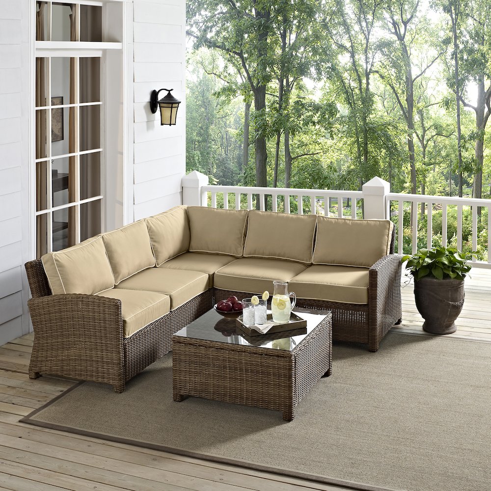 4Pc Outdoor Furniture Set, Right & Left Loveseat, Corner Chair, Coffee Table. Picture 5