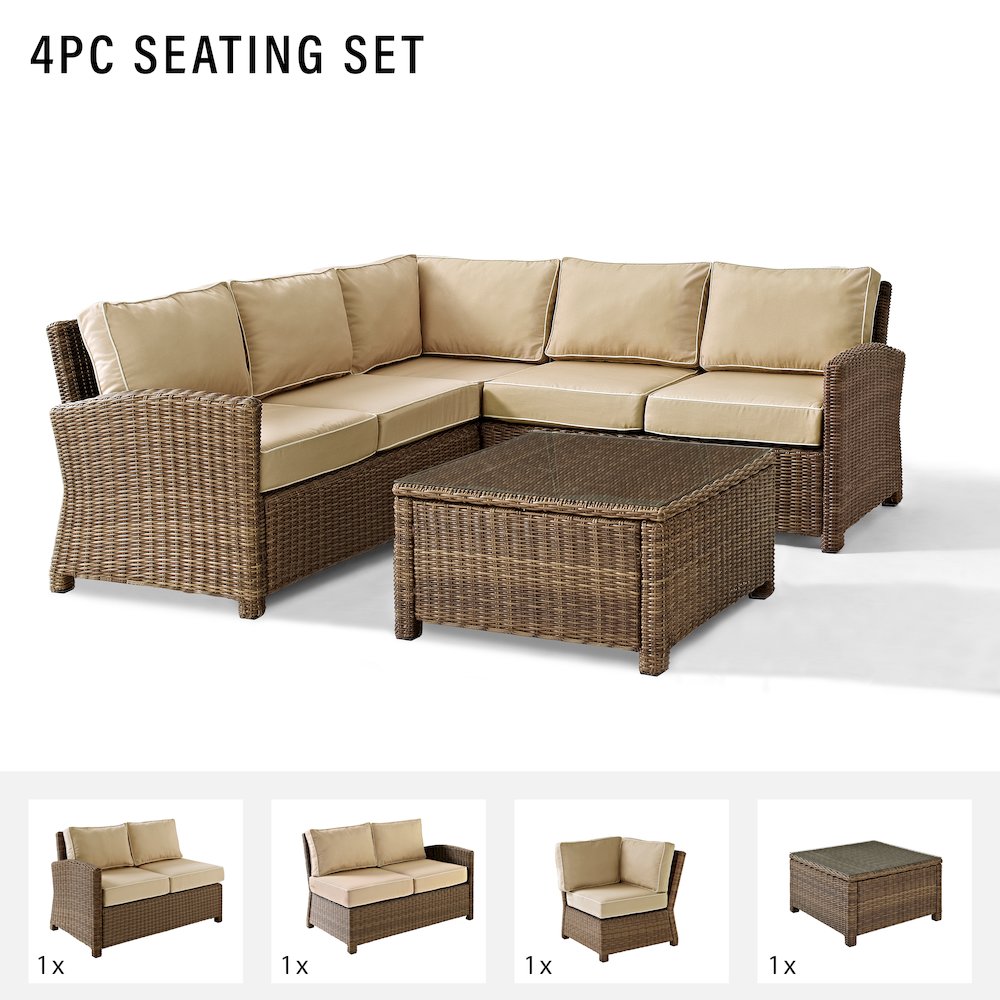 4Pc Outdoor Furniture Set, Right & Left Loveseat, Corner Chair, Coffee Table. Picture 13
