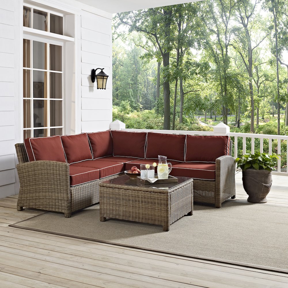 4Pc Outdoor Furniture Set, Right & Left Loveseat, Corner Chair, Coffee Table. Picture 16