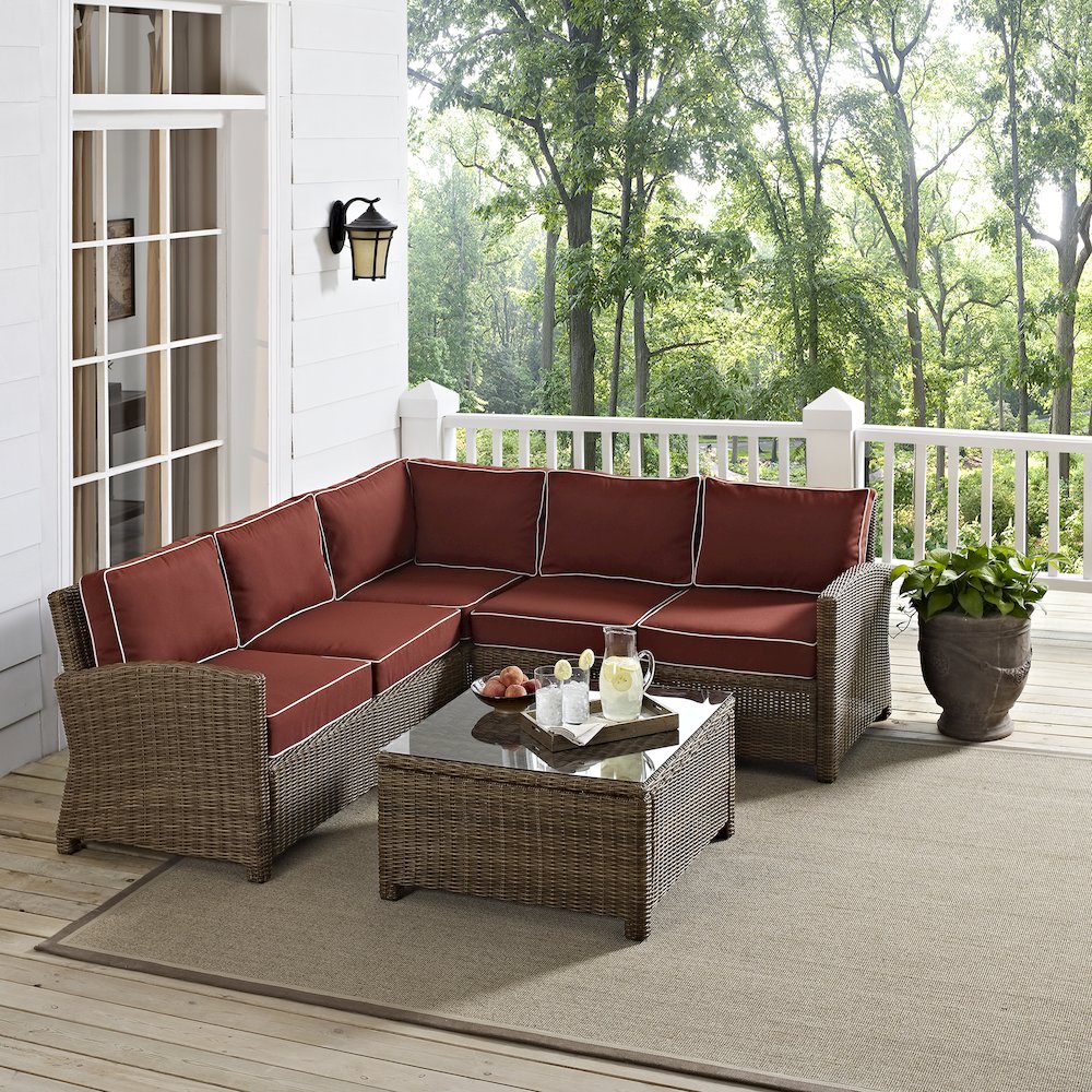 4Pc Outdoor Furniture Set, Right & Left Loveseat, Corner Chair, Coffee Table. Picture 4