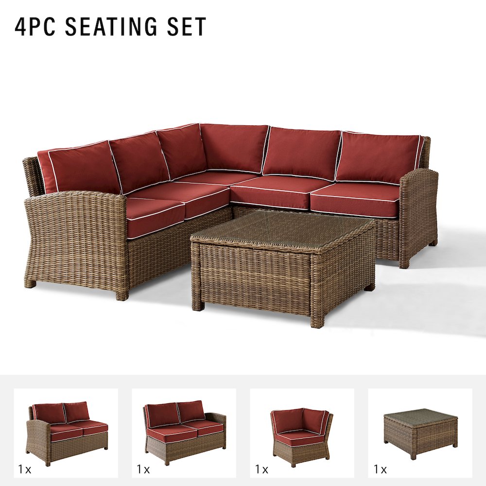 4Pc Outdoor Furniture Set, Right & Left Loveseat, Corner Chair, Coffee Table. Picture 7