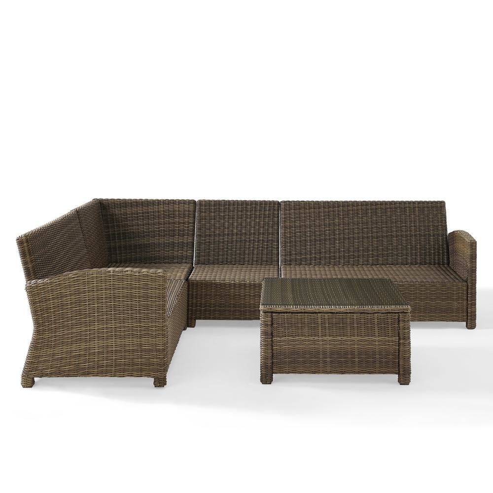 Outdoor Sectional Patio Furniture 5 Piece Set with Brown Wicker, Gray Cushions. Picture 5