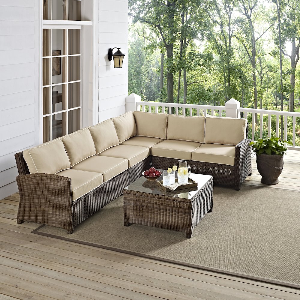 5Pc Outdoor Furniture Set,Right&Left Loveseat, Corner&Center Chair, Coffee Table. Picture 17