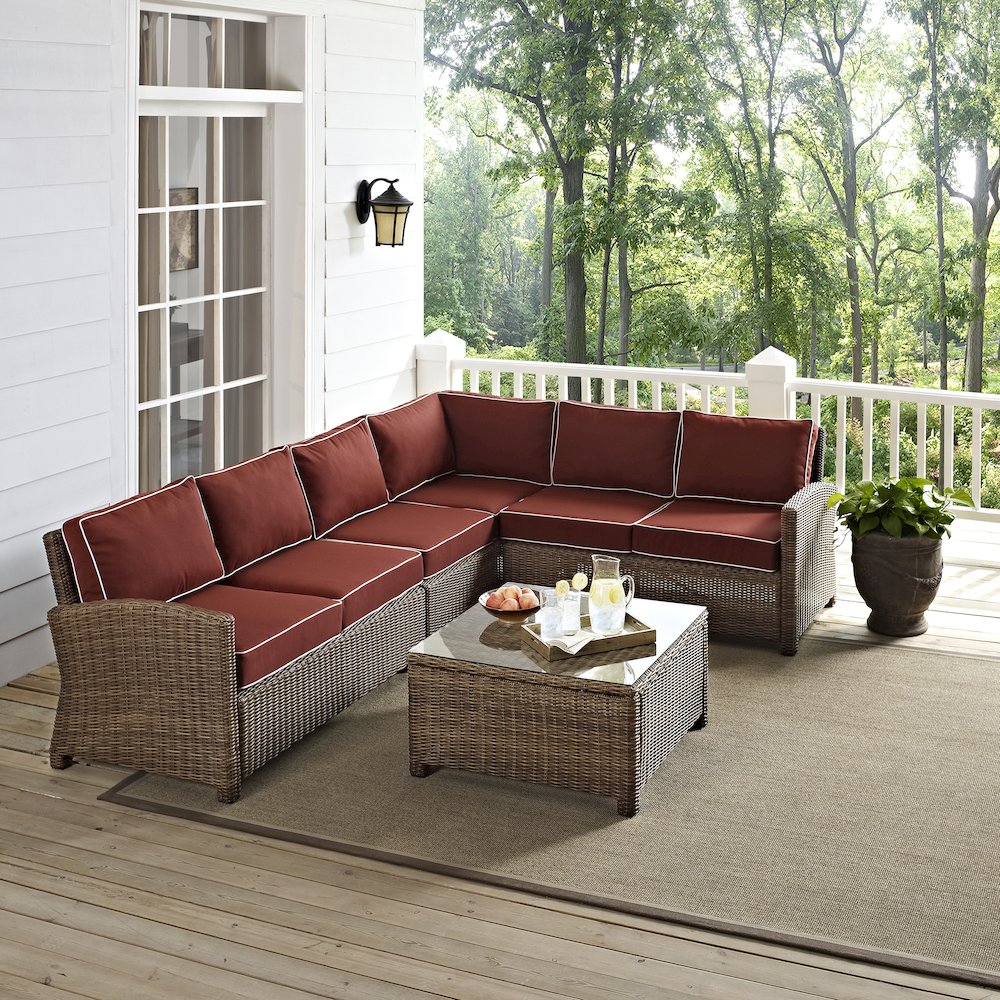 Bradenton 5Pc Wicker Outdoor Sectional Patio Furniture Set. Picture 6