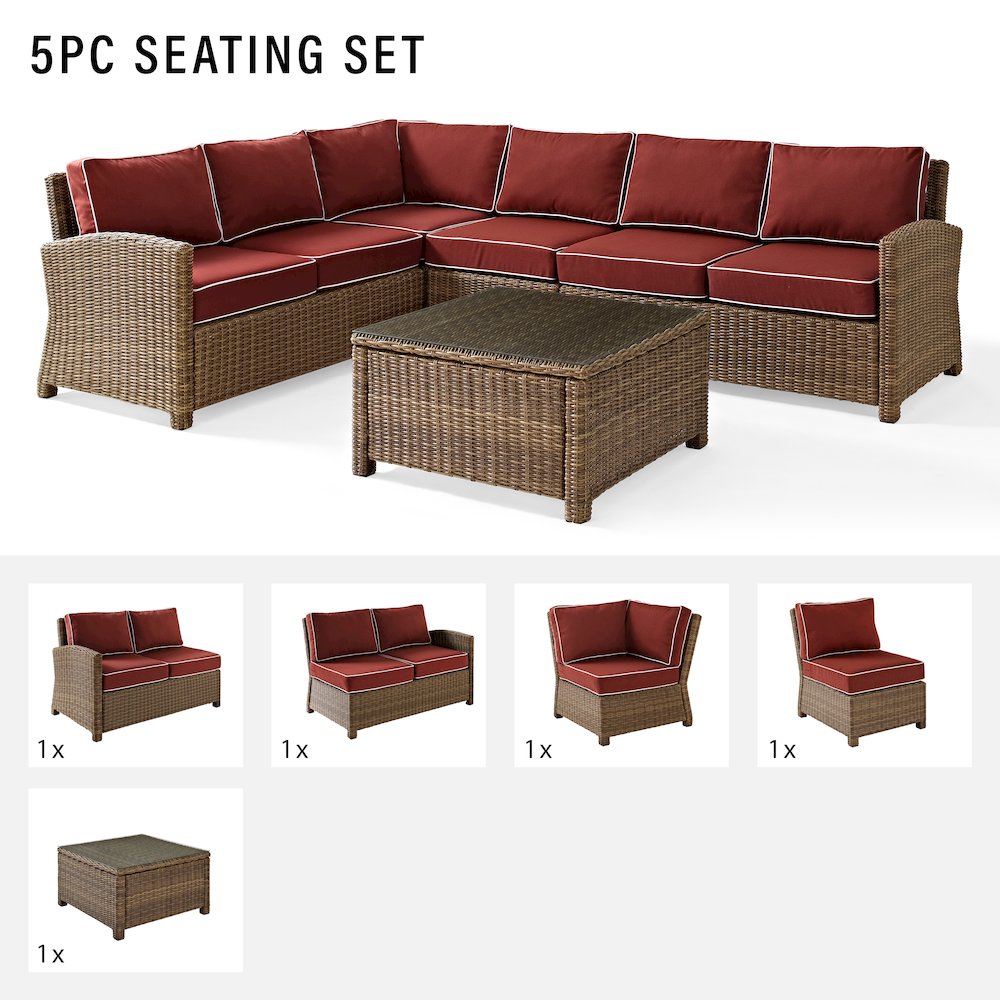 Bradenton 5Pc Wicker Outdoor Sectional Patio Furniture Set. Picture 15