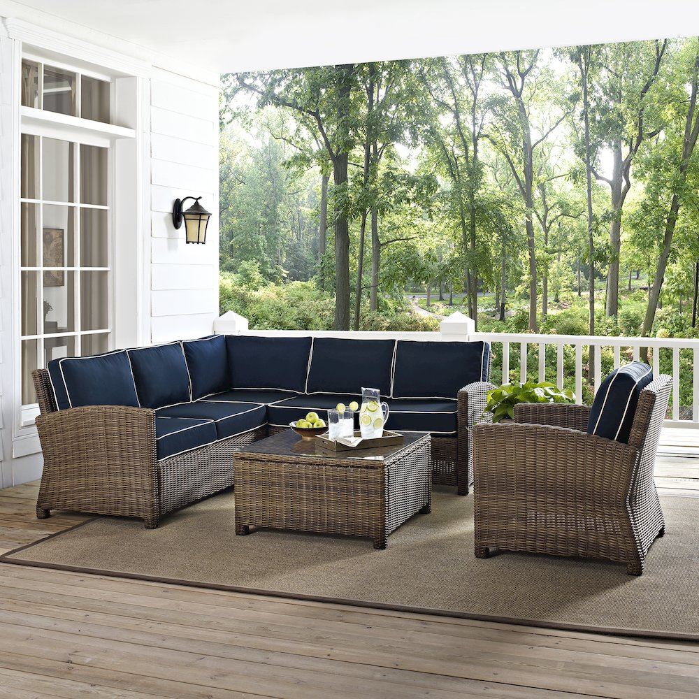 5Pc Outdoor Furniture Set,Right&Left Loveseat, Corner&Arm Chair, Coffee Table. Picture 5