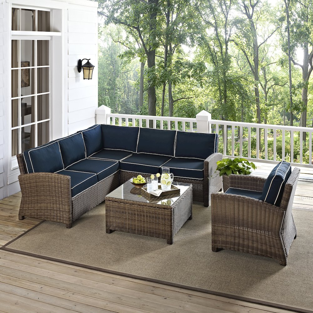 5Pc Outdoor Furniture Set,Right&Left Loveseat, Corner&Arm Chair, Coffee Table. Picture 6