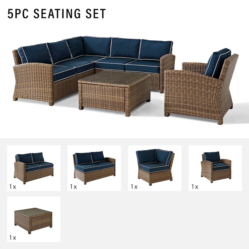 5Pc Outdoor Furniture Set,Right&Left Loveseat, Corner&Arm Chair, Coffee Table. Picture 16