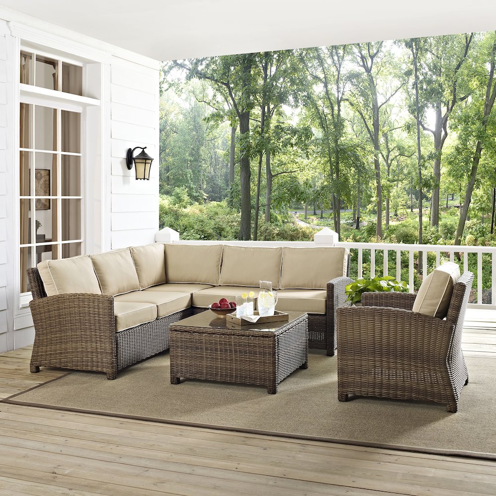 5Pc Outdoor Furniture Set, Right&Left Loveseat, Corner&Arm Chair, Coffee Table. Picture 6