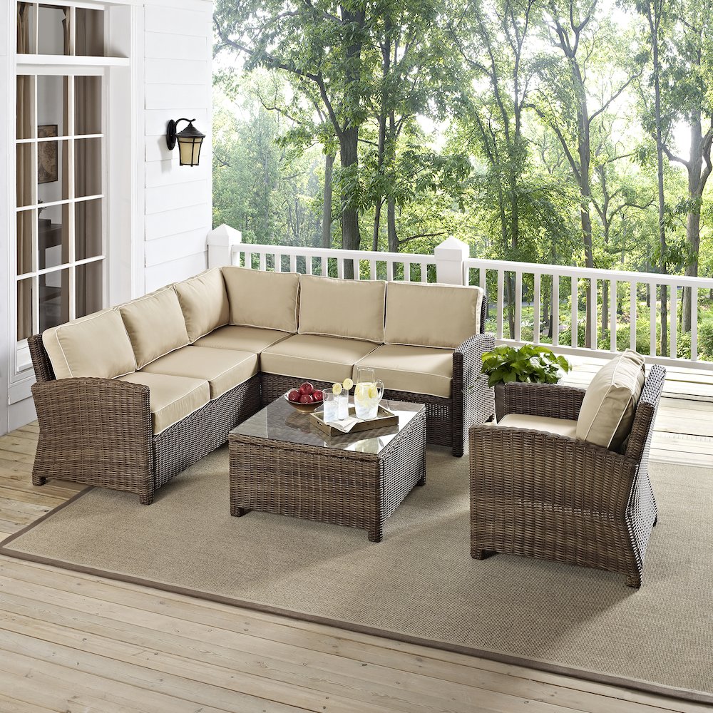 5Pc Outdoor Furniture Set, Right&Left Loveseat, Corner&Arm Chair, Coffee Table. Picture 7