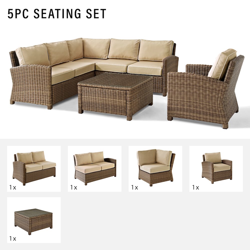 5Pc Outdoor Furniture Set, Right&Left Loveseat, Corner&Arm Chair, Coffee Table. Picture 20