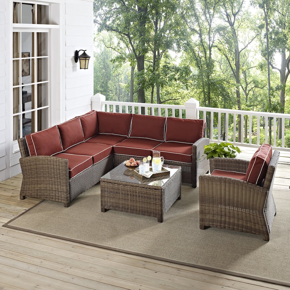 5Pc Outdoor Furniture Set, Right&Left Loveseat, Corner&Arm Chair,Coffee Table. Picture 21