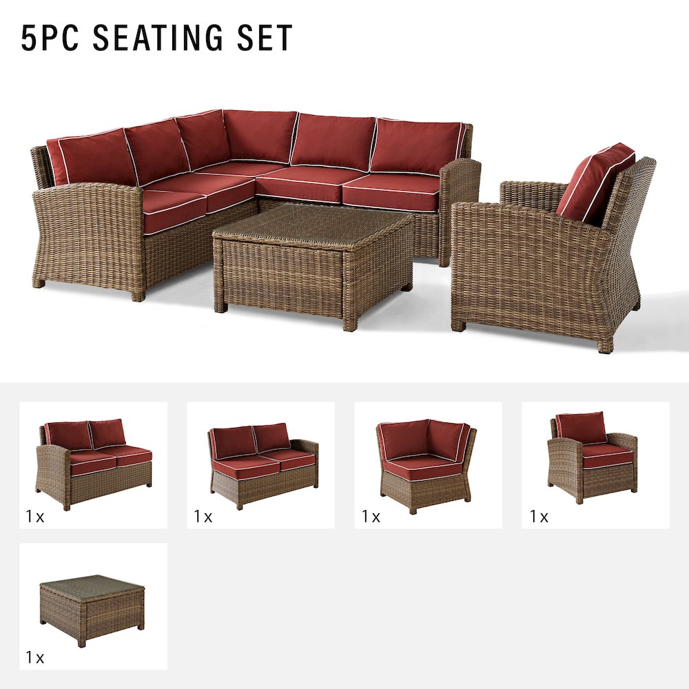 5Pc Outdoor Furniture Set, Right&Left Loveseat, Corner&Arm Chair,Coffee Table. Picture 12