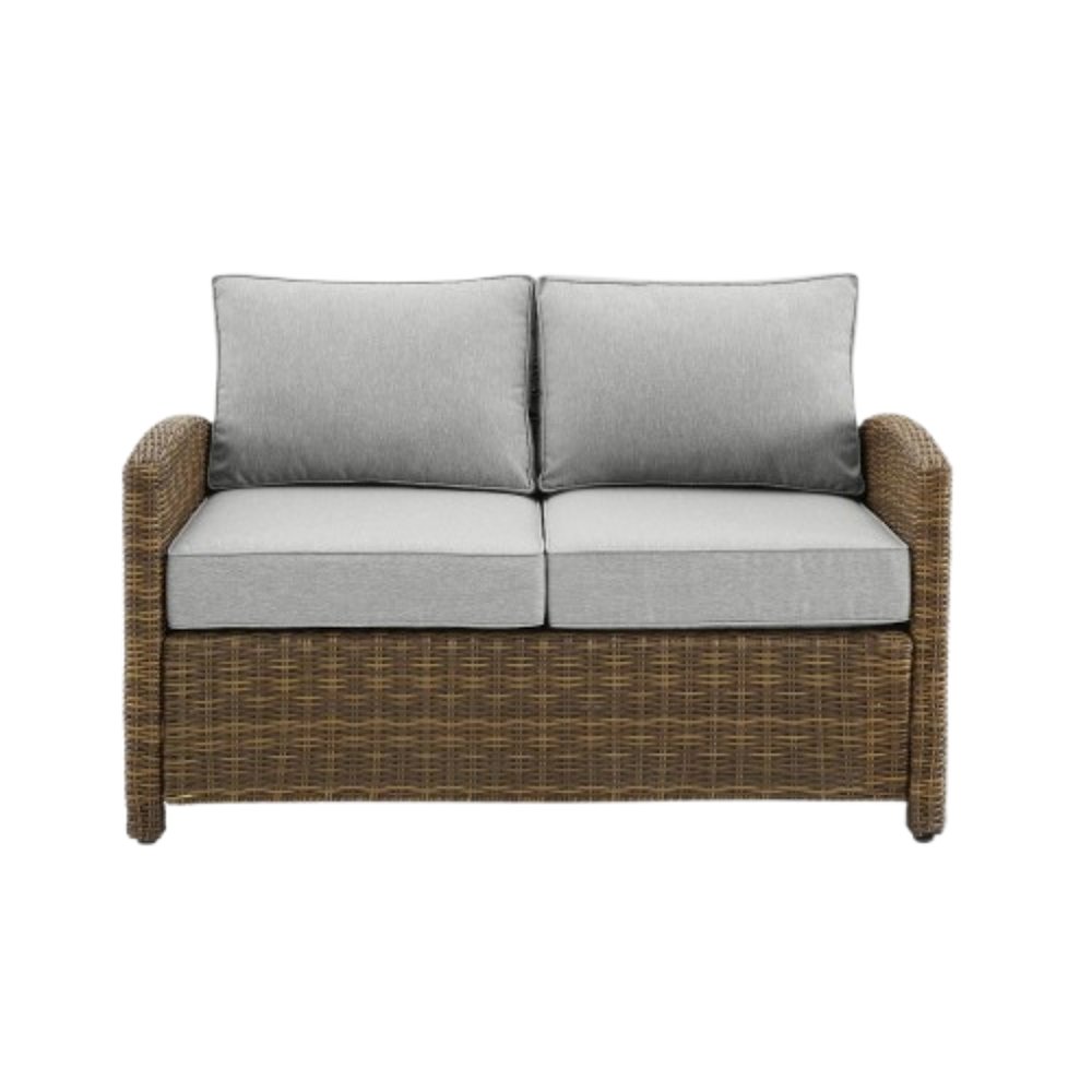 Brown Rattan Patio Furniture with Gray Cushions Outdoor Loveseat Patio Couch. Picture 4