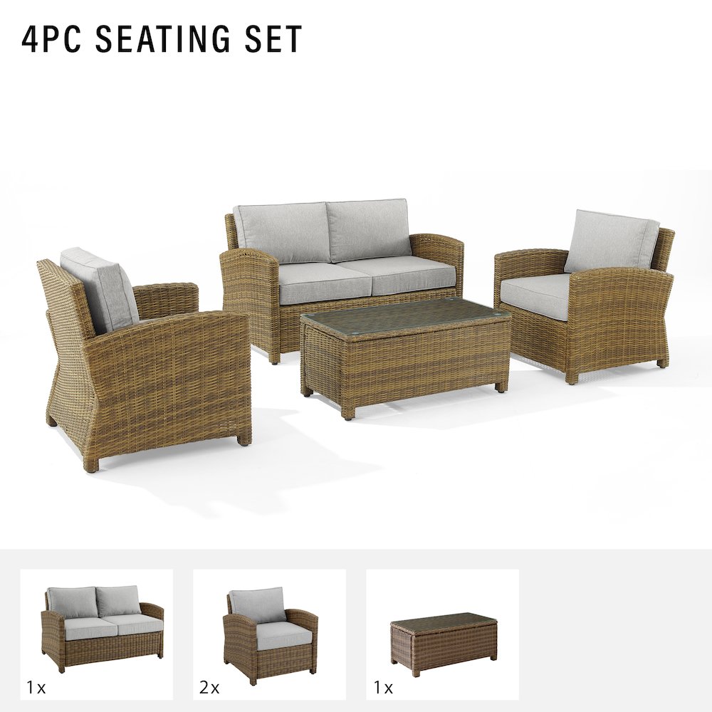 Bradenton 4Pc Wicker Outdoor Loveseat Patio Furniture Set. Picture 14