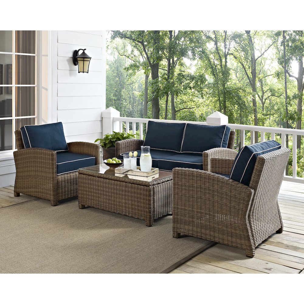 Bradenton 4Pc Outdoor Furniture Set, Loveseat, Coffee Table, 2 Arm Chairs. Picture 6