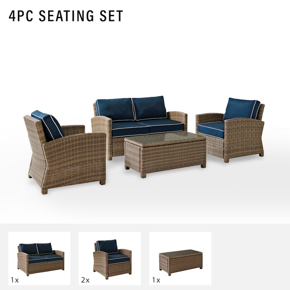 Bradenton 4Pc Outdoor Furniture Set, Loveseat, Coffee Table, 2 Arm Chairs. Picture 10