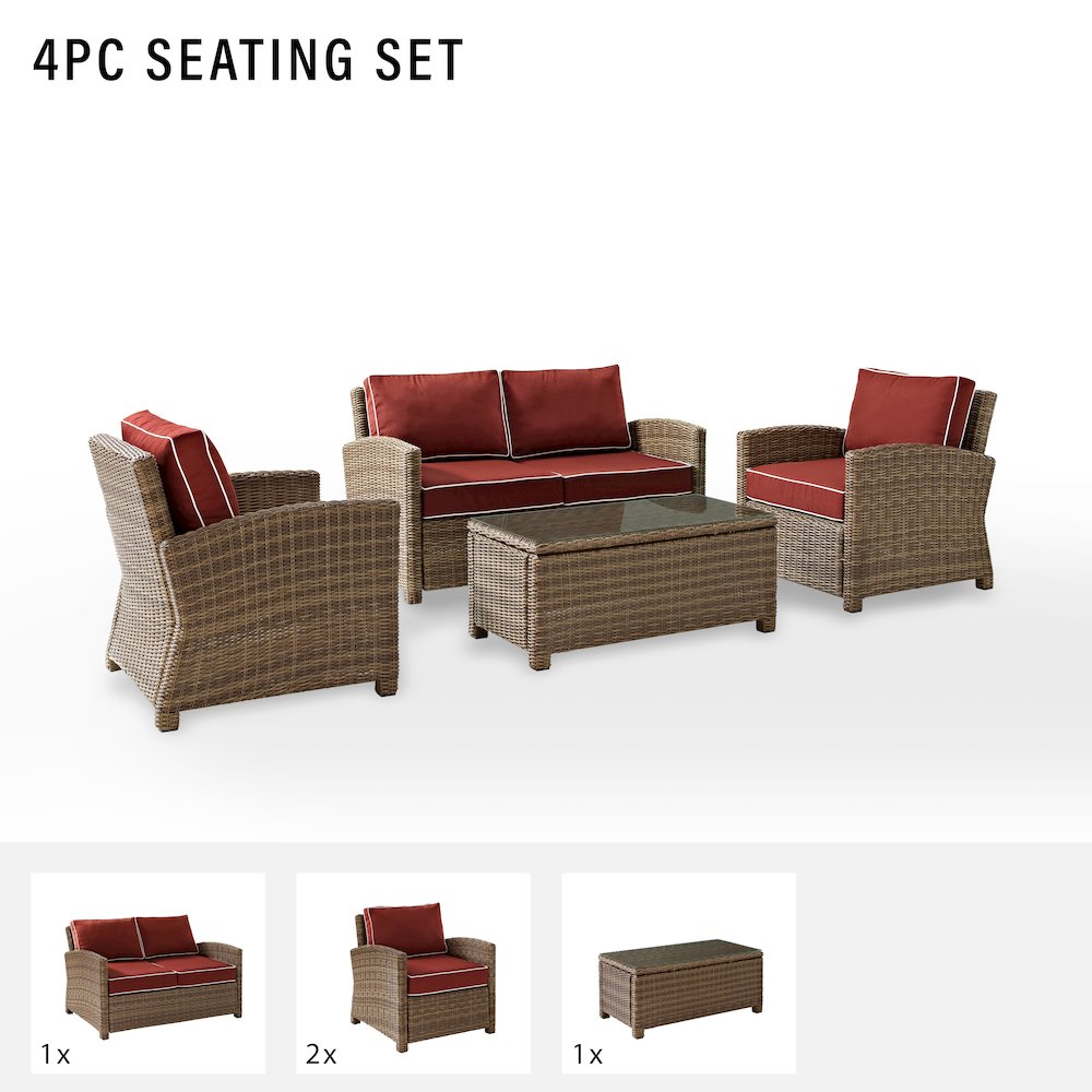 Bradenton 4Pc Outdoor Furniture Set, Loveseat, Coffee Table, 2 Arm Chairs. Picture 6