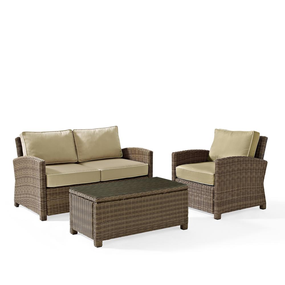 Bradenton 3Pc Outdoor Loveseat Furniture Set, Loveseat, Arm Chair, Coffee Table. Picture 1