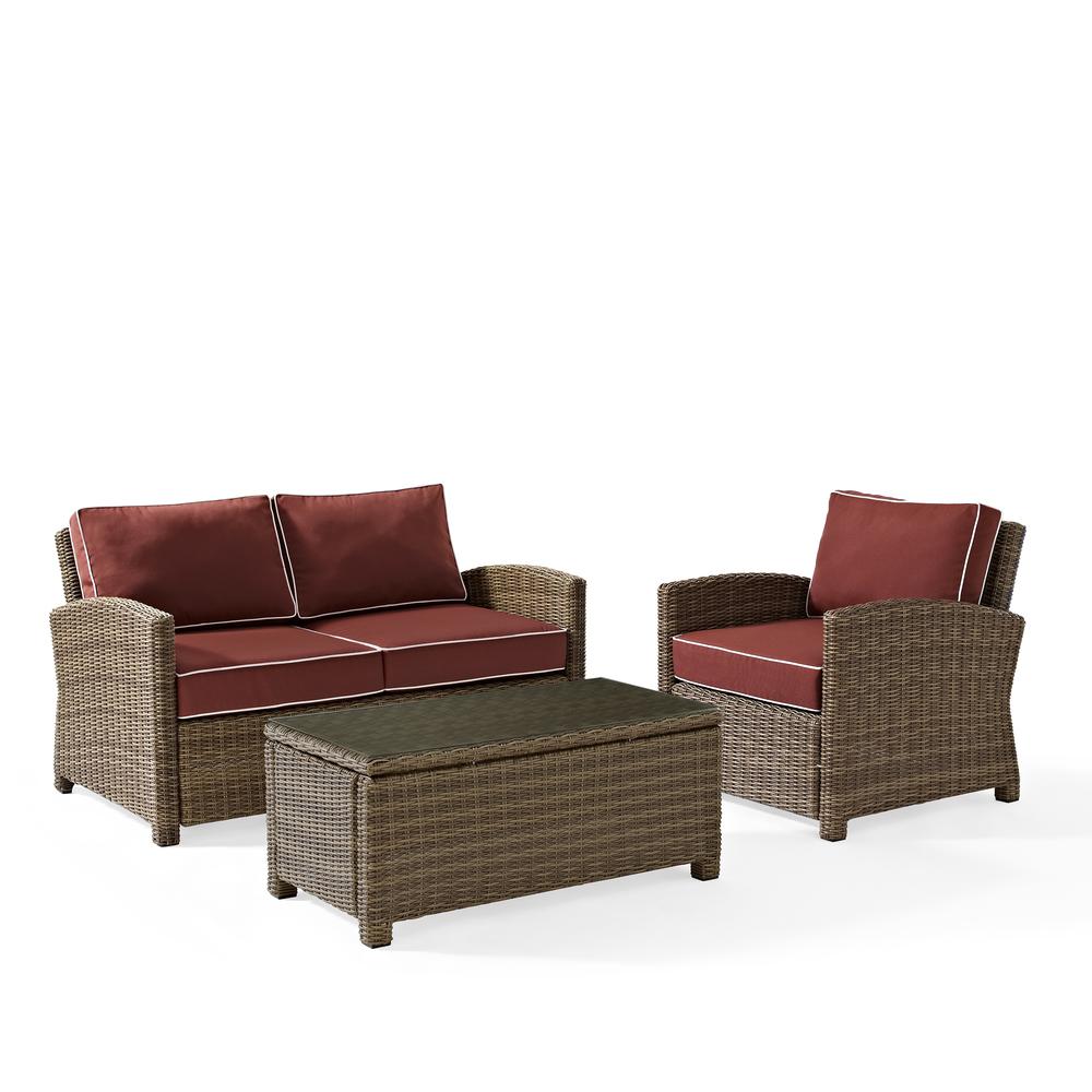 Bradenton 3Pc Outdoor Loveseat Furniture Set, Loveseat, Arm Chair, Coffee Table. Picture 1
