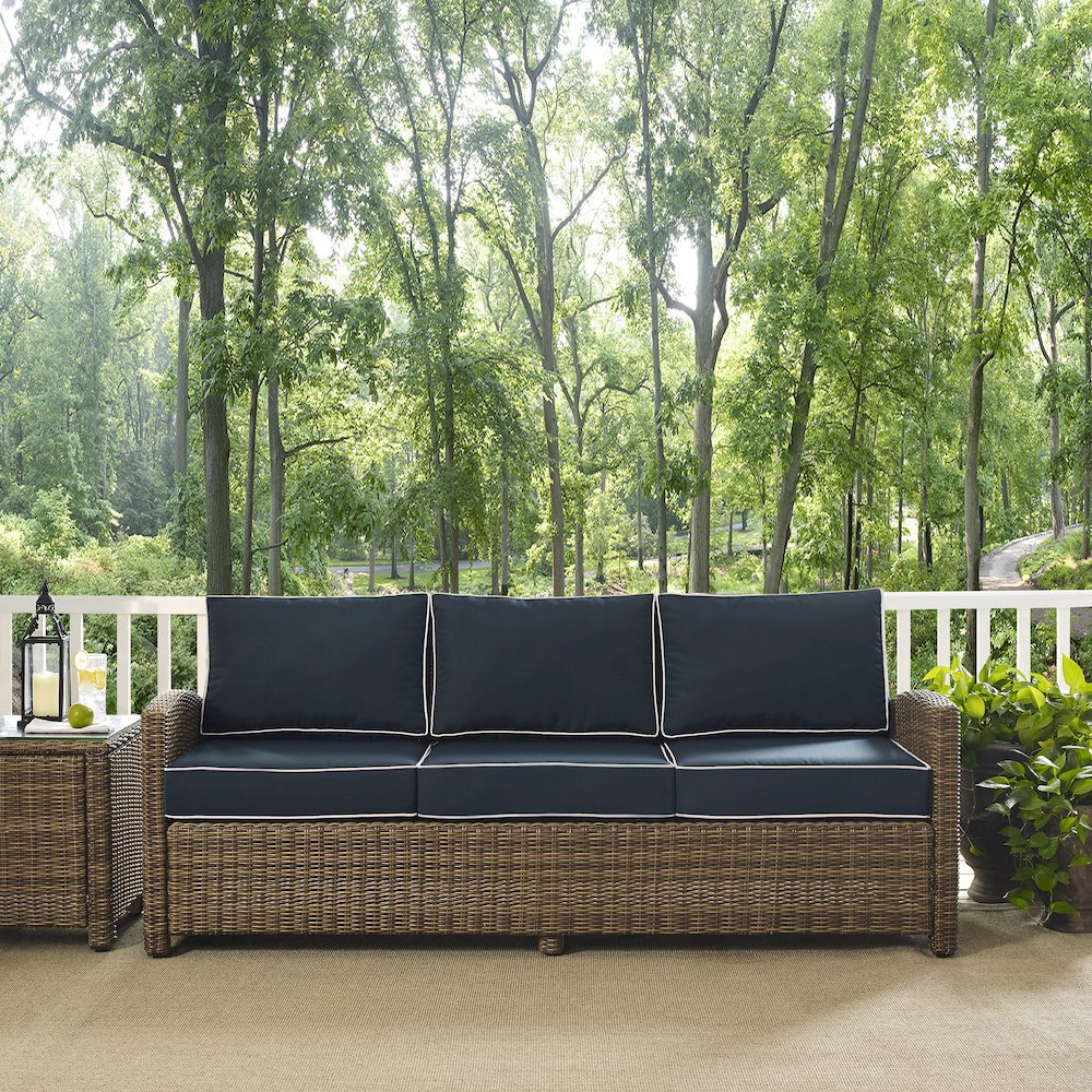 Bradenton Outdoor Wicker Sofa Navy/Weathered Brown. Picture 3