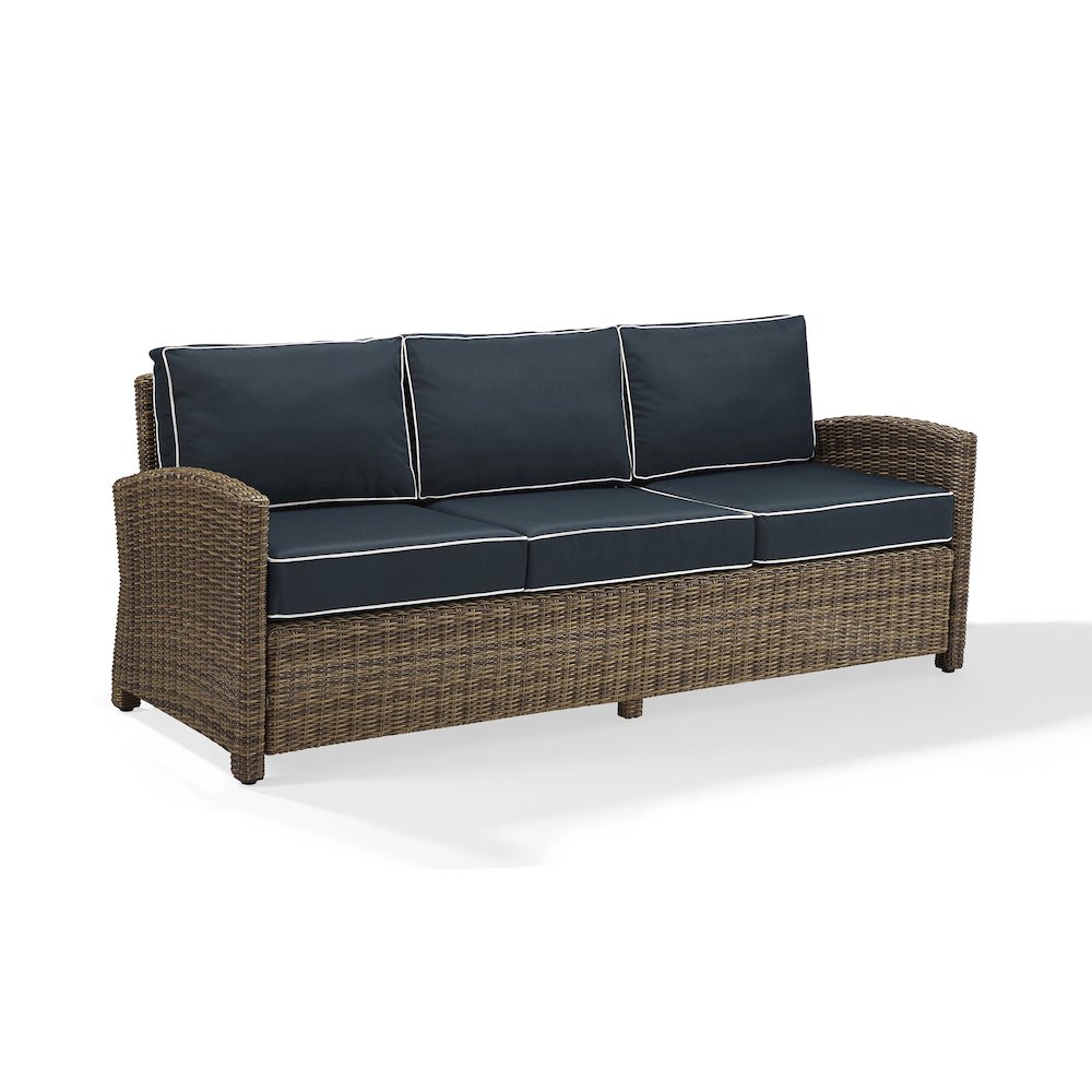 Bradenton Outdoor Wicker Sofa Navy/Weathered Brown. Picture 1