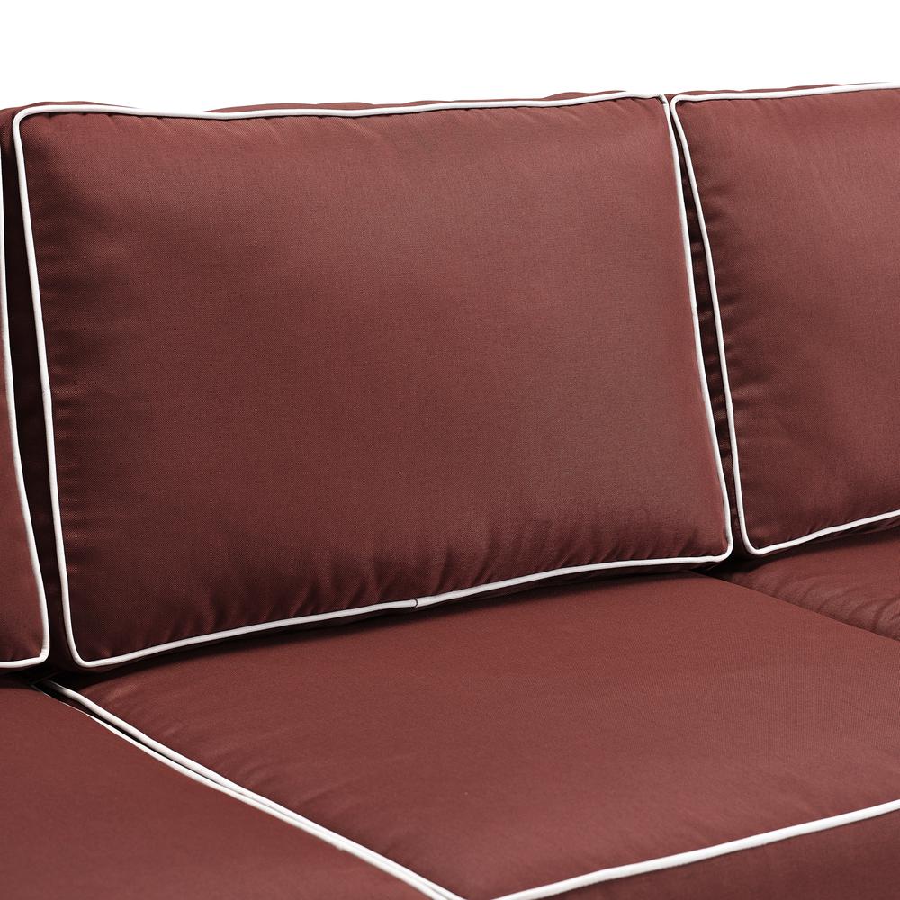 Weathered Brown Wicker Outdoor Sofa Set with Sangria Cushions. Picture 5