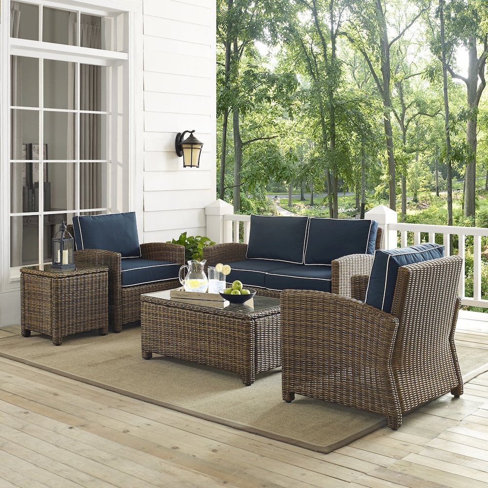 5Pc Outdoor Loveseat Furniture Set, Side Table, Coffee Table, 2 Armchairs. Picture 13