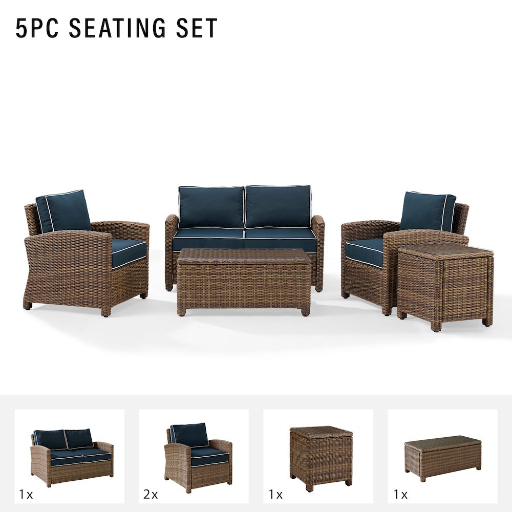 5Pc Outdoor Loveseat Furniture Set, Side Table, Coffee Table, 2 Armchairs. Picture 5