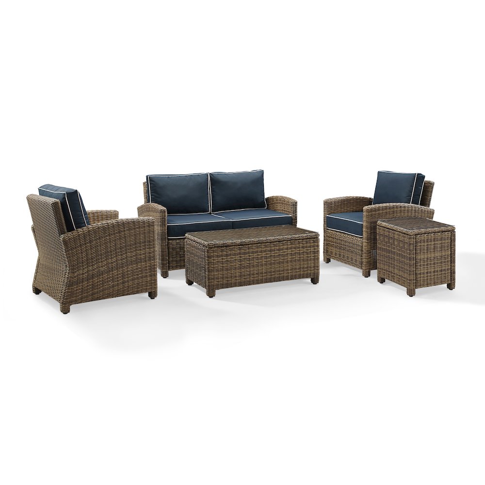 5Pc Outdoor Loveseat Furniture Set, Side Table, Coffee Table, 2 Armchairs. Picture 2