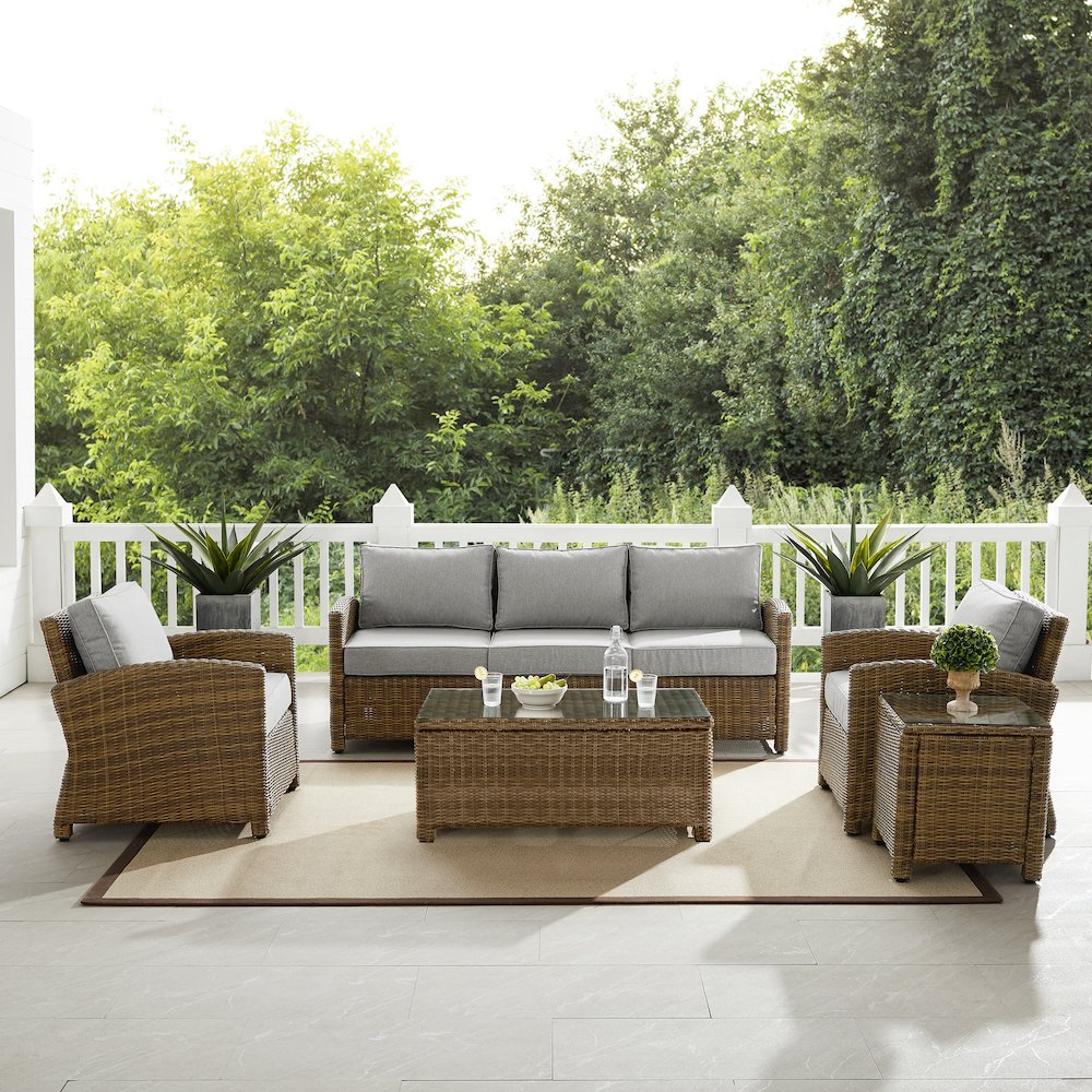 5Pc Outdoor Sofa Furniture Set, Sofa, Side Table, Coffee Table, & 2 Armchairs. Picture 4